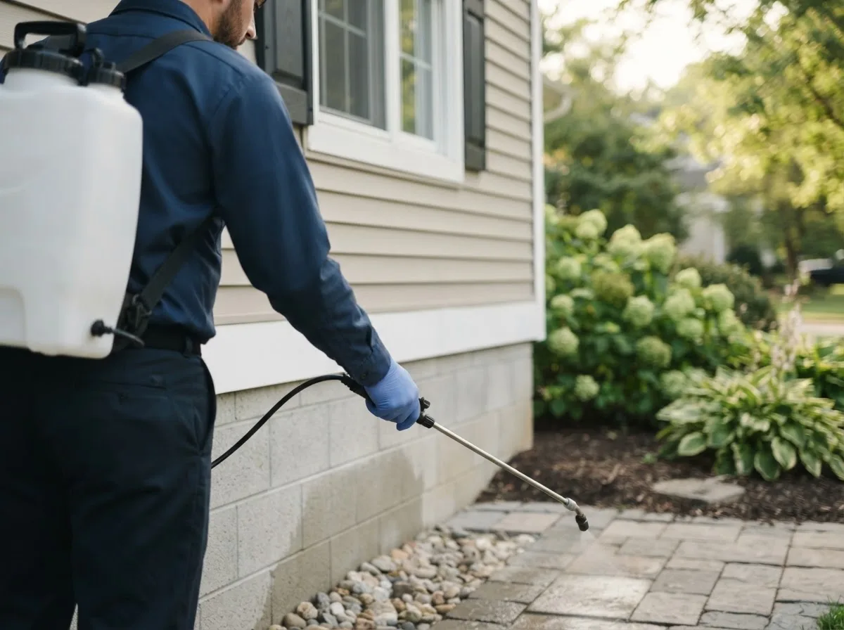 Pest control technician inspecting a home in Iberia, OH